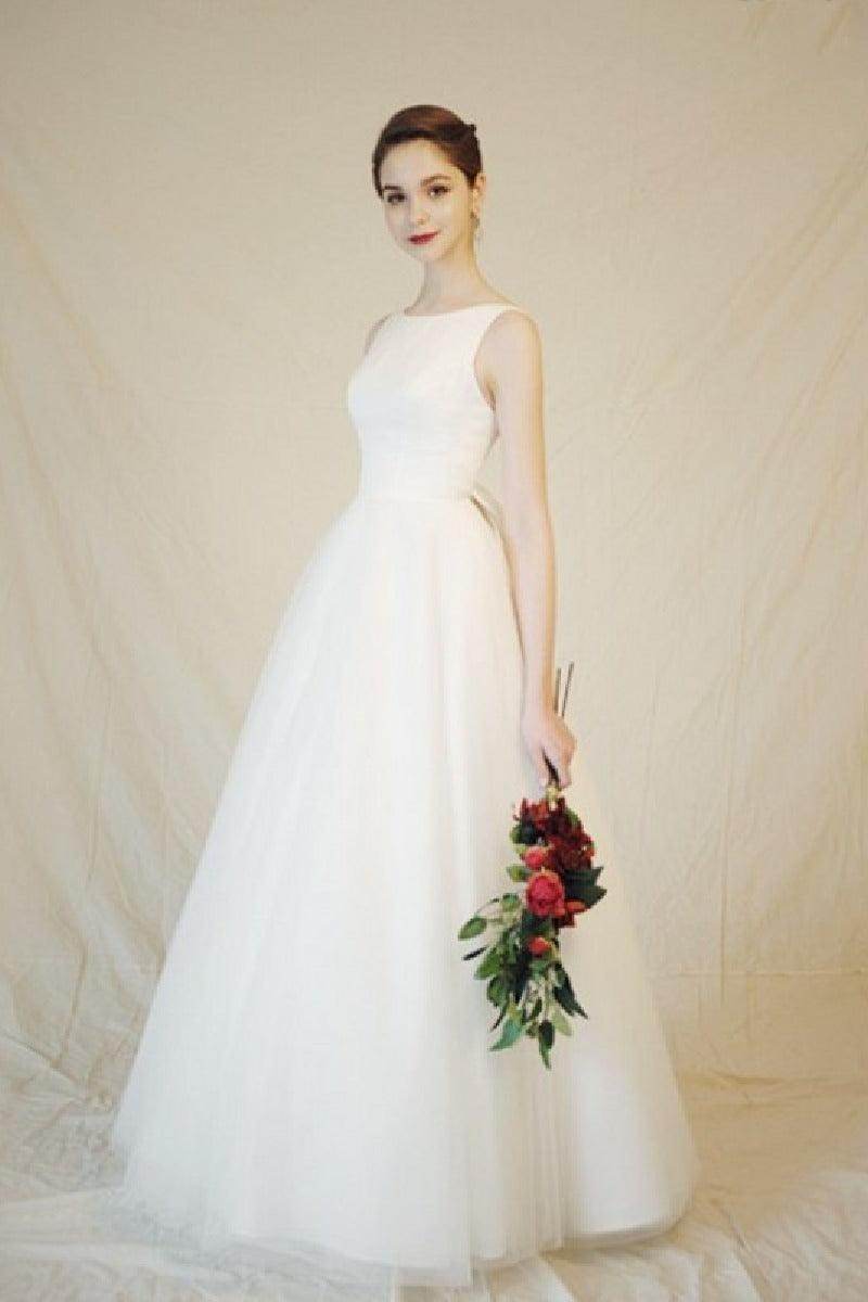 A-Line Floor Length Tulle Wedding Dress 676659628221 - COCOMELODY